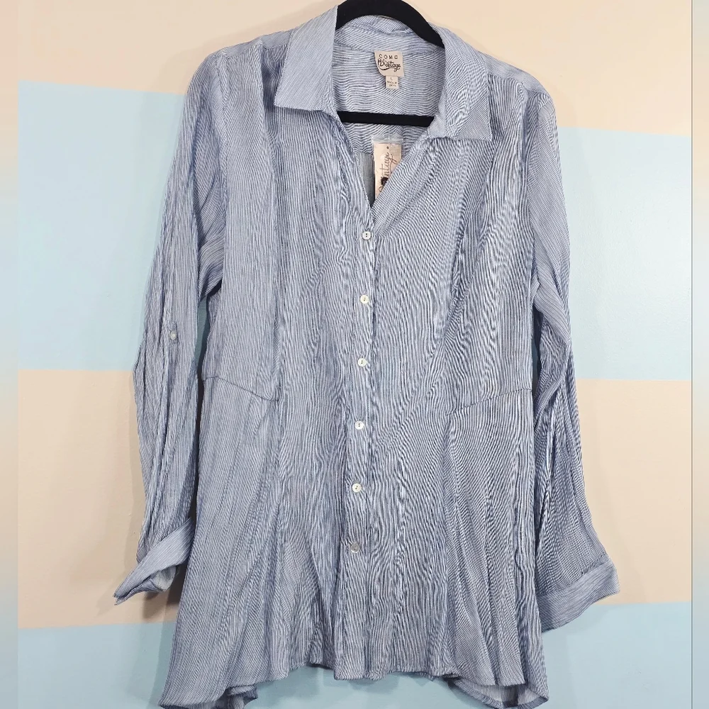 NWT Como Vintage Striped Blue Button-Down Shirt - Picture 3 of 8